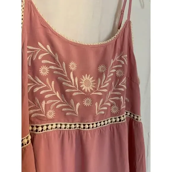Esley  Embroidered Rayon Pink Strappy Large Women's Spring Maxi Dress NWOT - Picture 2 of 8